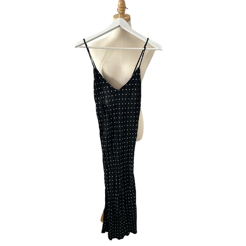Vanessa Mooney Black Polka Dot V-Neck Tie Back Midi Dress Medium
